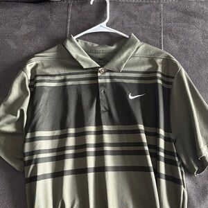 Nike Men's Olive and Black Striped Polo Shirt